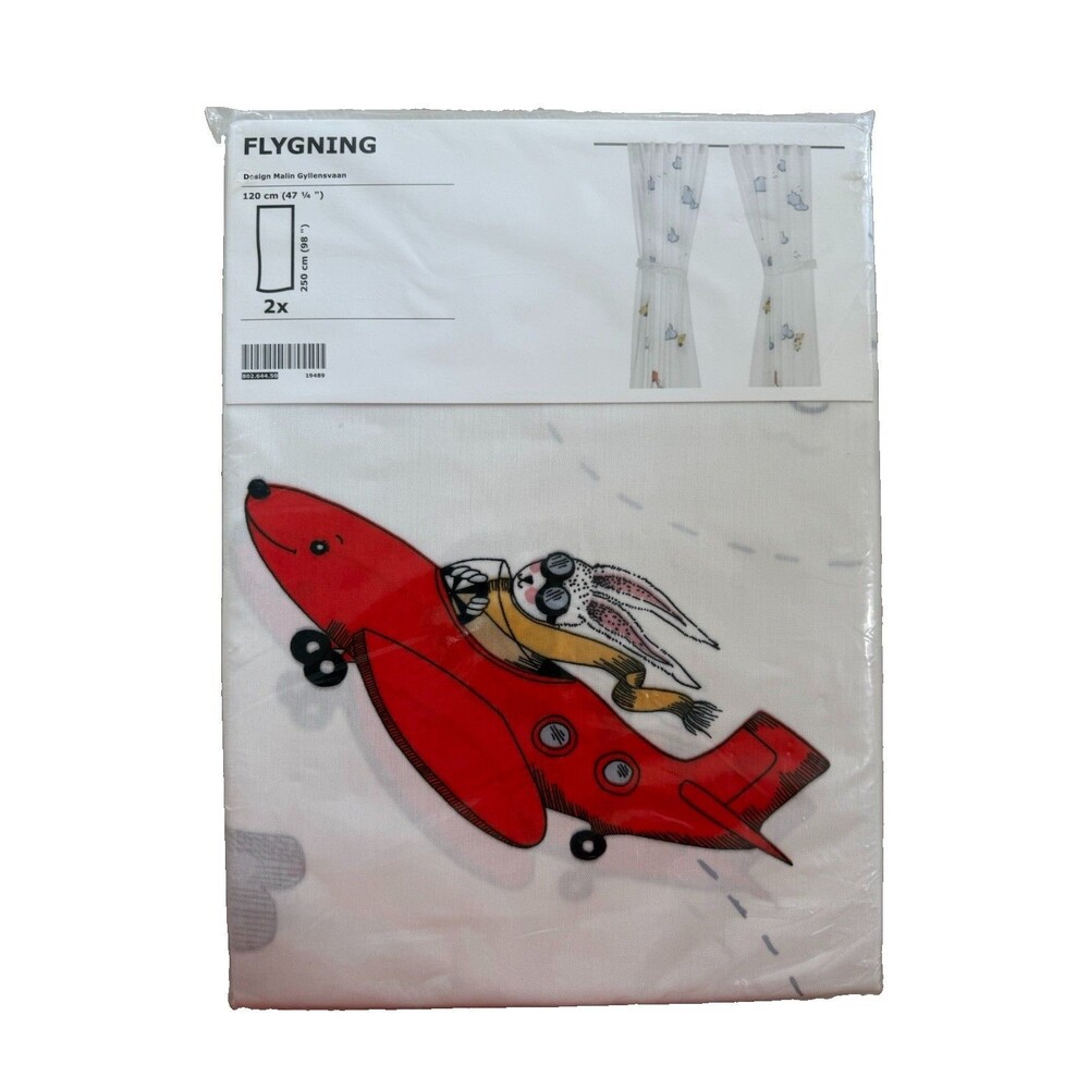 New IKEA Flygning Curtains 2 Panels Kids Room 2016 47 1/4 x 98” Rabbits Airplane